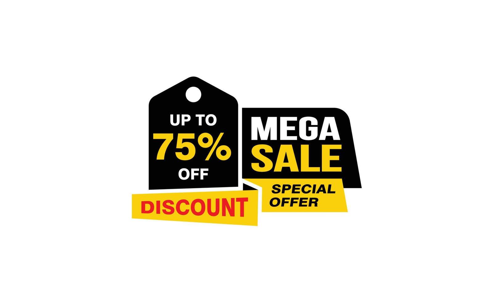 Oferta de mega venda de 75%, liberação, layout de banner de promoção com estilo de adesivo. vetor