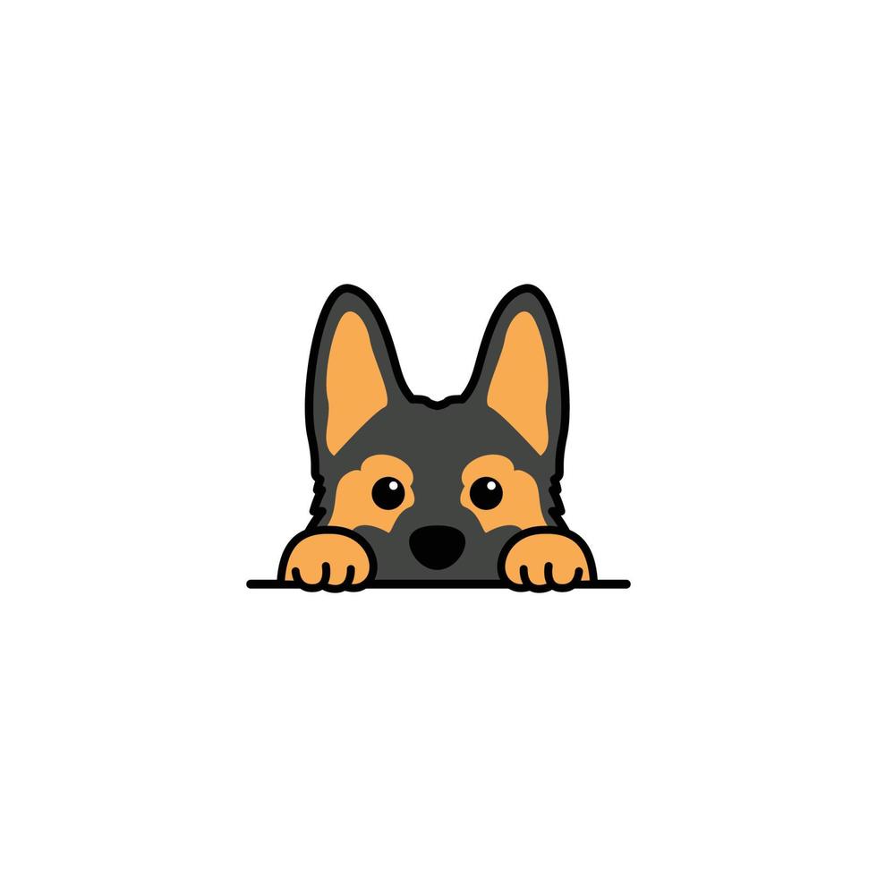 lindo cão pastor alemão espreitando desenho animado, ilustração vetorial vetor