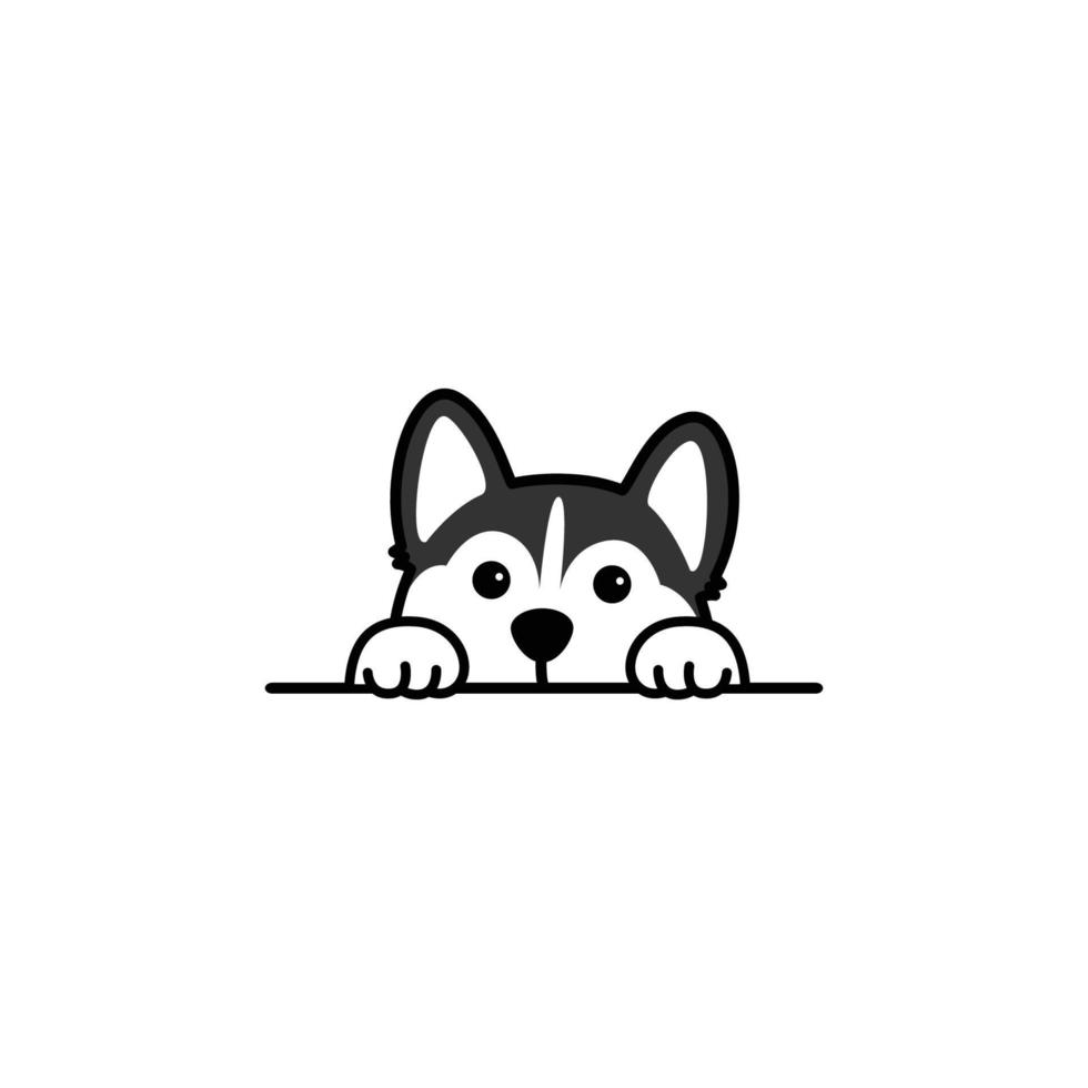 lindo husky siberiano espreitando desenho animado, ilustração vetorial vetor