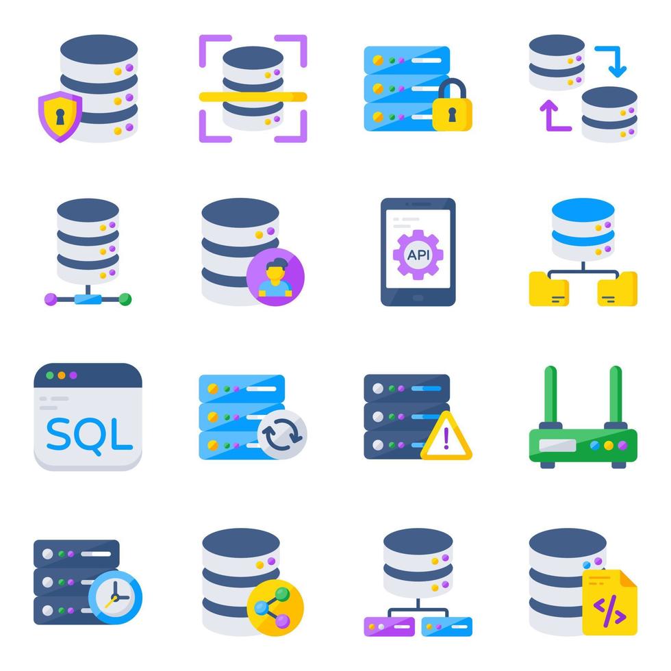 pacote de ícones planos de hospedagem de dados vetor