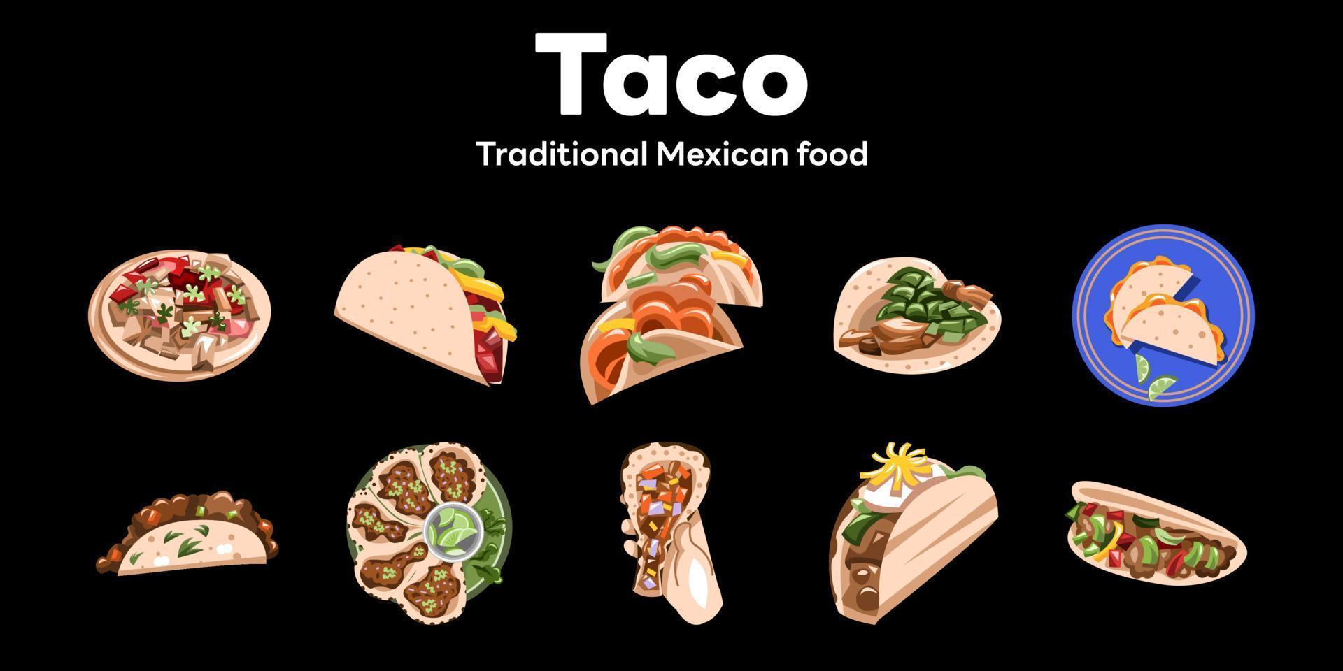 coleção de conjunto de vetores de tacos design de clipart gráfico