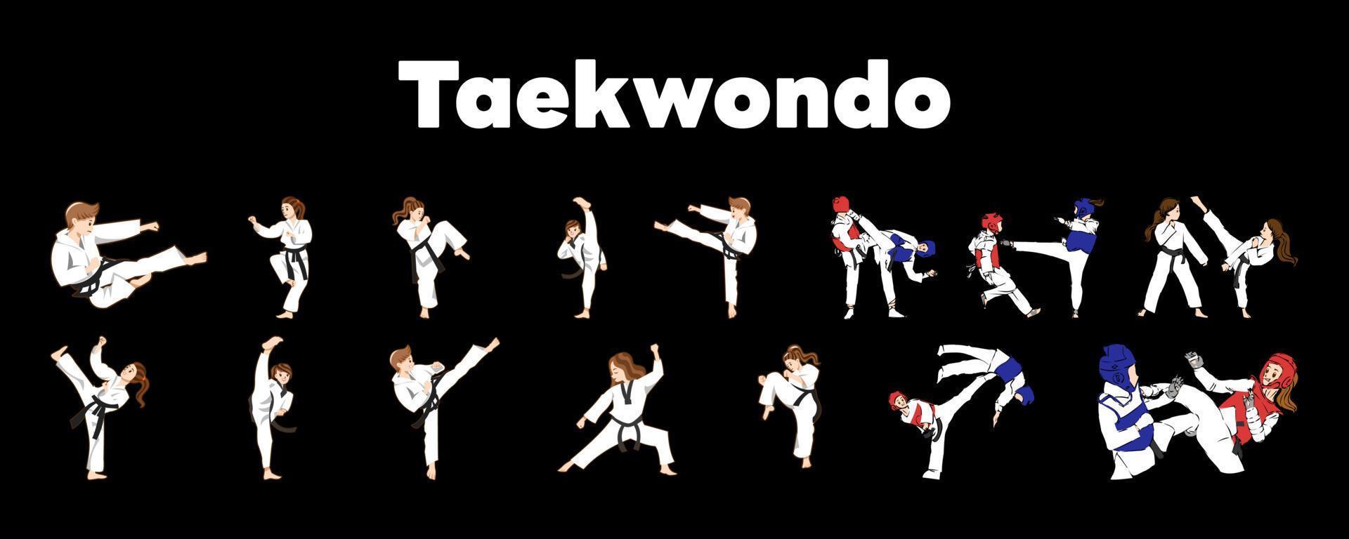 coleção de conjunto de vetores de jogador de taekwondo design de clipart gráfico