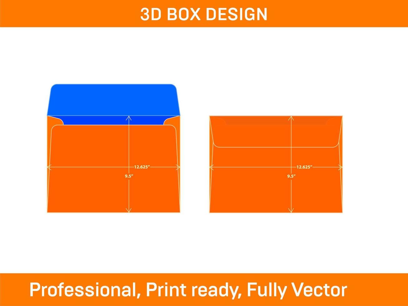 modelo dieline de envelope de livreto redimensionável de 9,5 x 12,625 polegadas e envelope 3D vetor