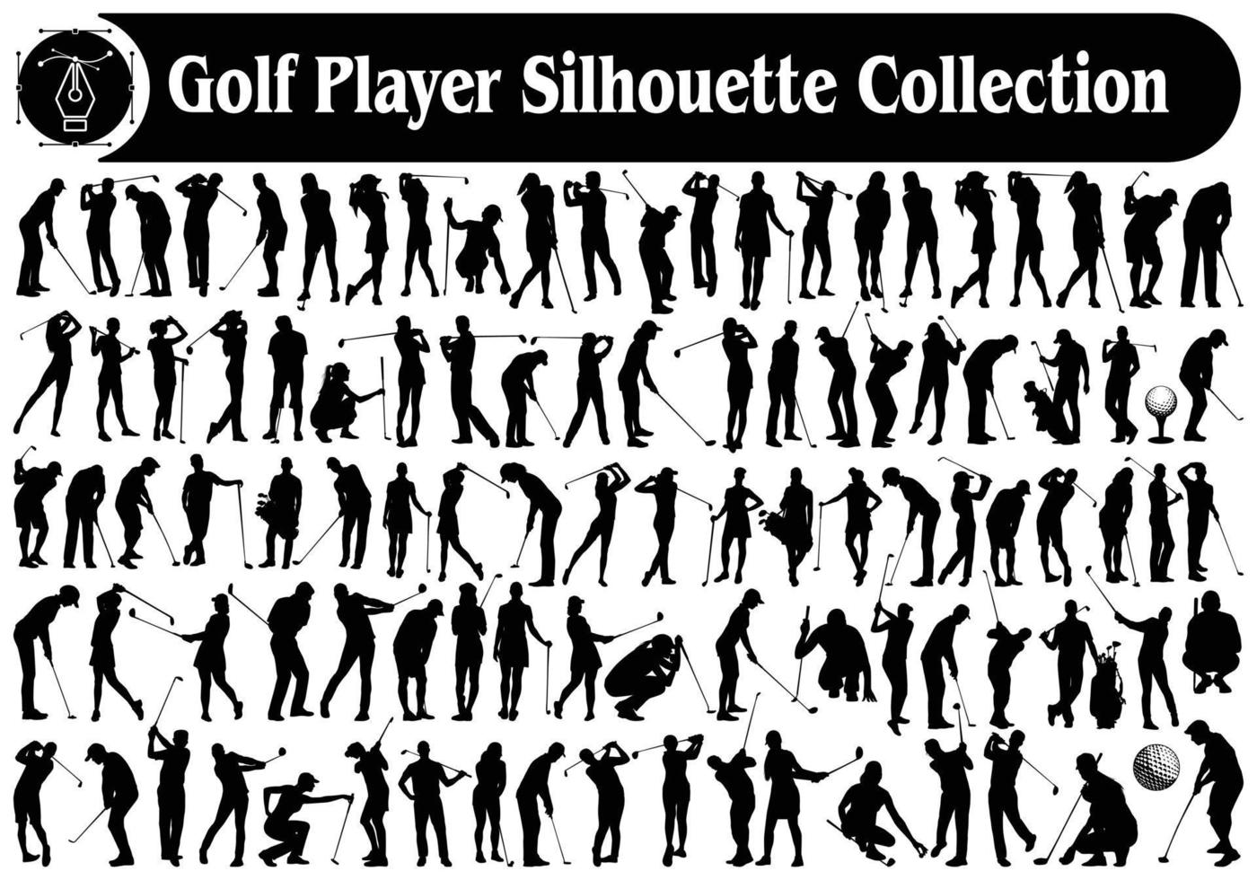 coleção de vetores de silhuetas masculinas ou femininas de jogador de golfe