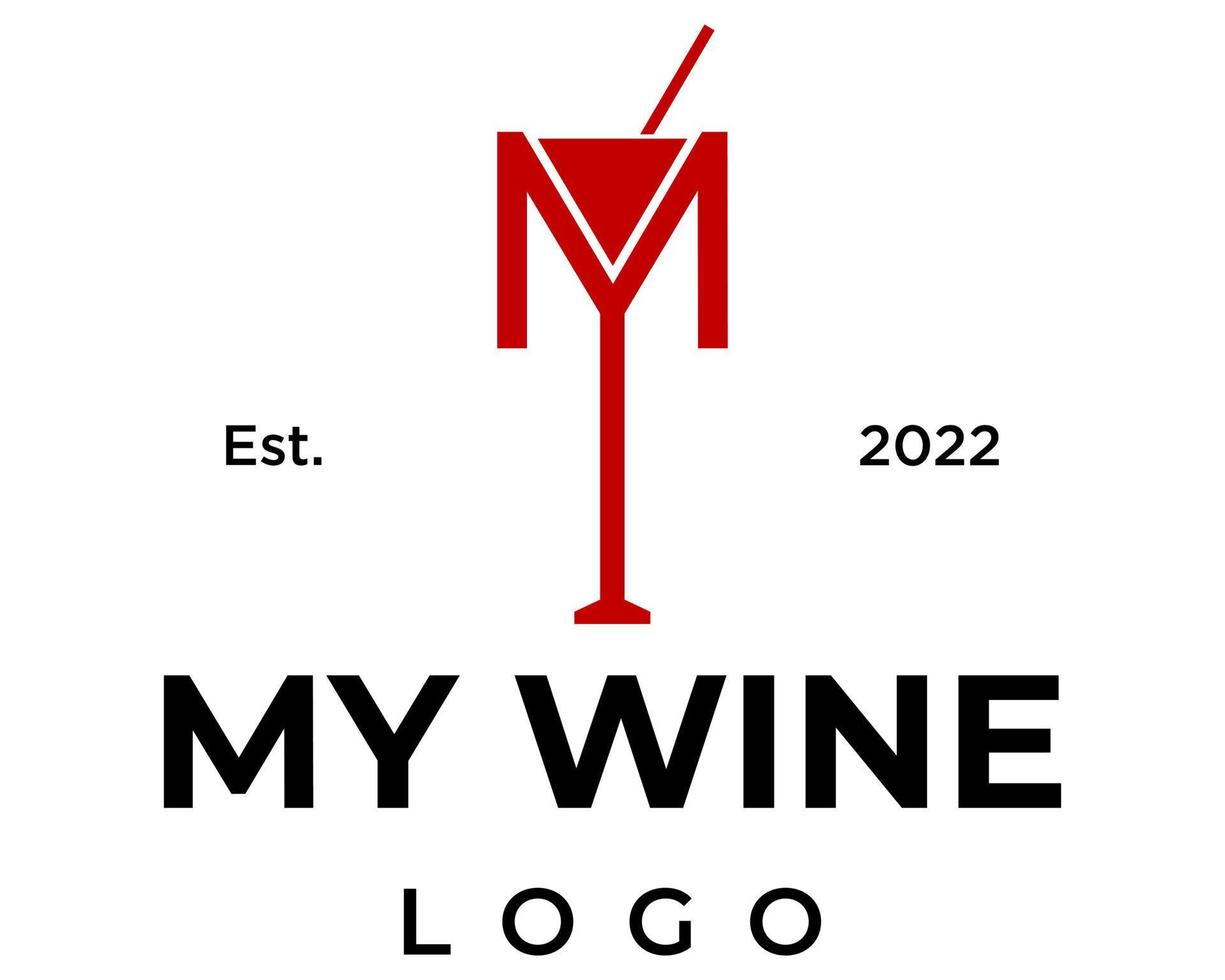 design de logotipo de copo de vinho de monograma de letra m. vetor