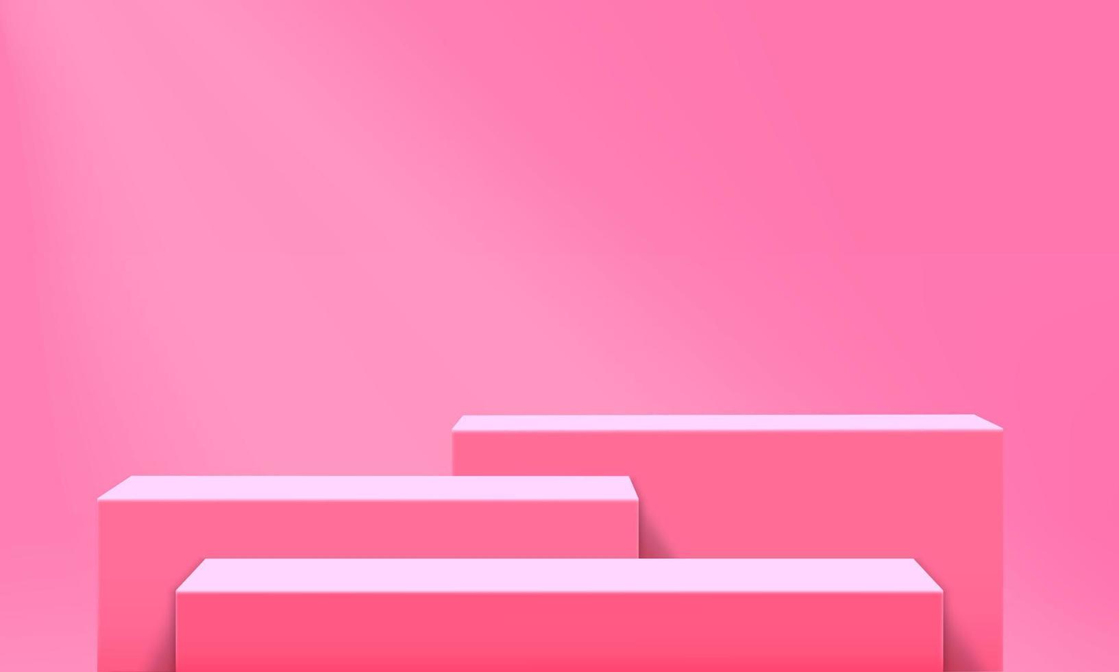 Pódio de forma geométrica rosa 3d para apresentação de exibição do produto. cena de sala de estúdio pastel com design de plataforma de pedestal. maquete de cena de parede mínima. vetor