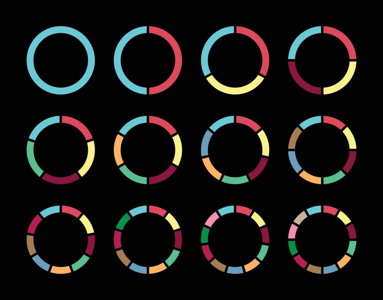 ilustração de conjunto de vetores infográfico de gráfico de pizza de círculo em fundo preto