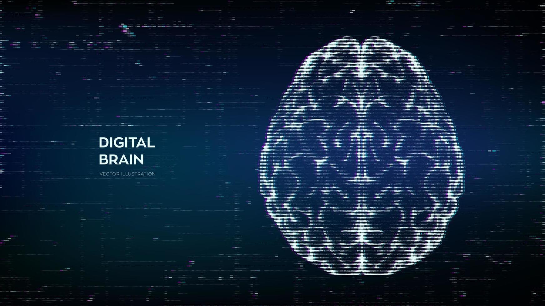 cérebro. cérebro humano digital abstrato em um estilo de falha distorcida. rede neural. teste iq, conceito de tecnologia de emulação virtual de inteligência artificial. brainstorm, pense em uma ideia. ilustração vetorial. vetor