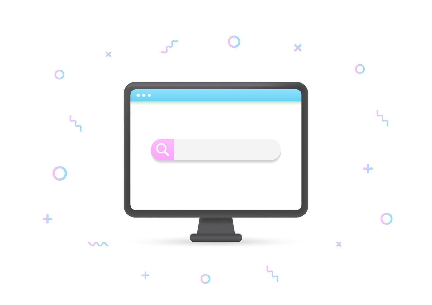 monitor de computador e barra de pesquisa vetor