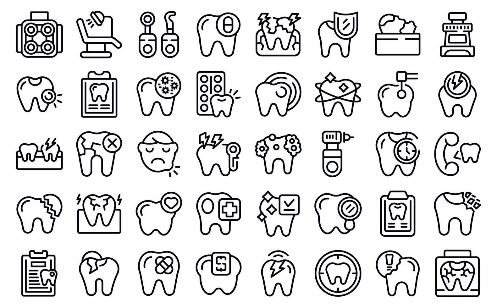 ícones de dor de dente definem vetor de contorno. garoto dente