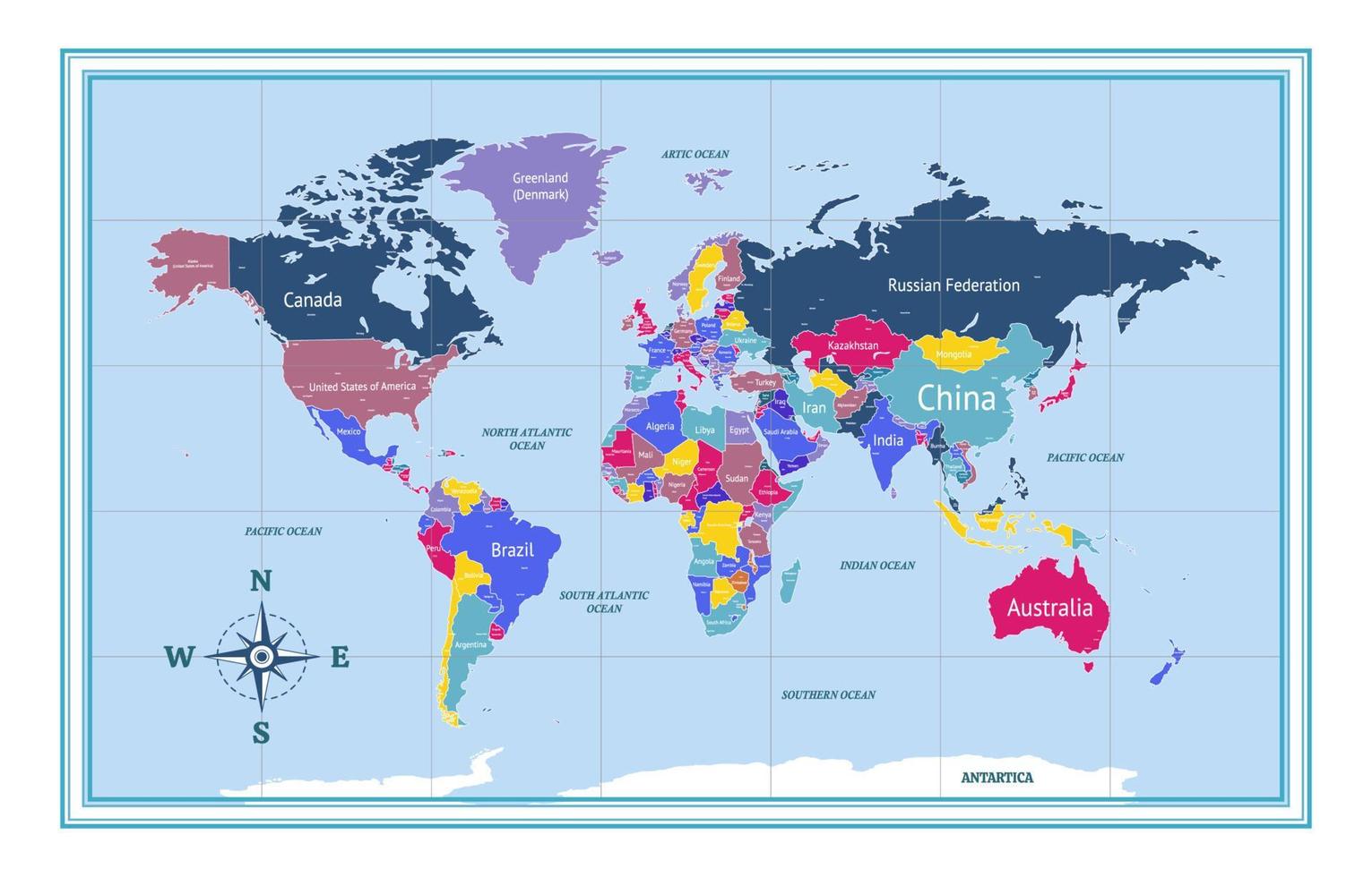 mapa-múndi com conceito de nome de país vetor