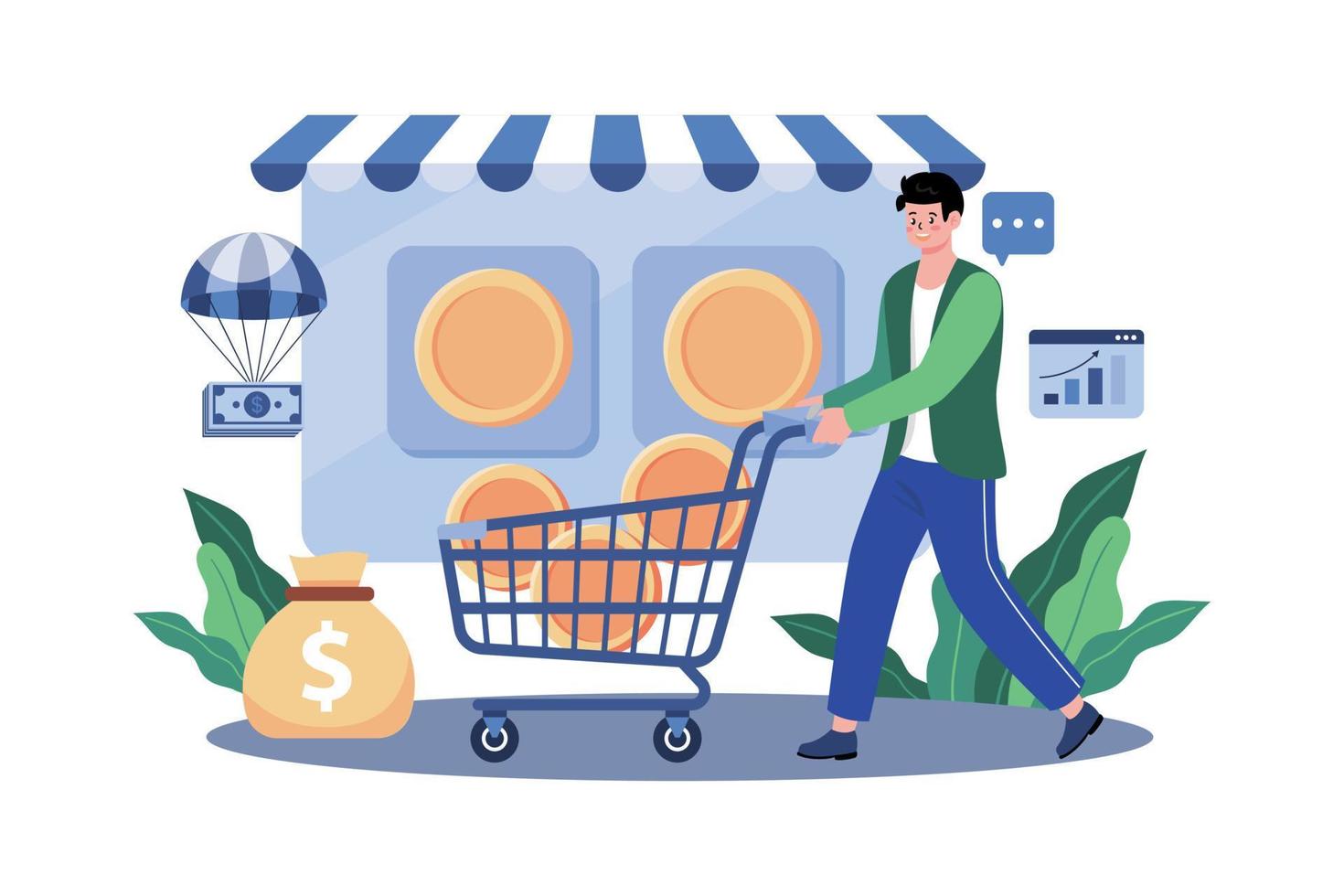 conceito de ilustração de mercado de criptomoeda em fundo branco vetor