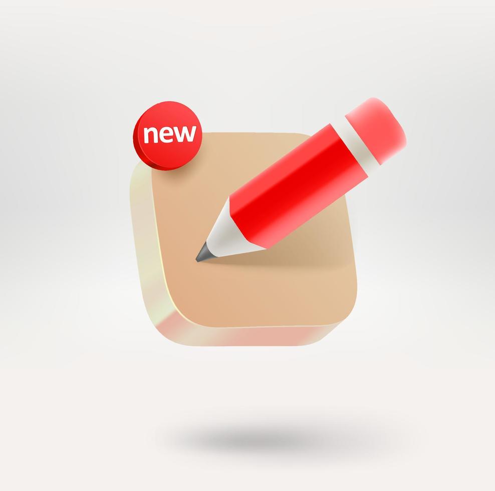 escreva um botão de mensagem com um novo rótulo. ícone do aplicativo móvel. ícone do vetor 3d isolado no fundo branco
