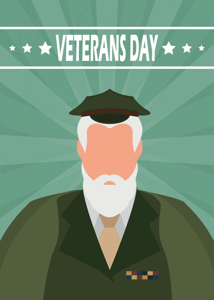 bandeira do dia dos veteranos. um velho militar de uniforme. ilustração vetorial. vetor