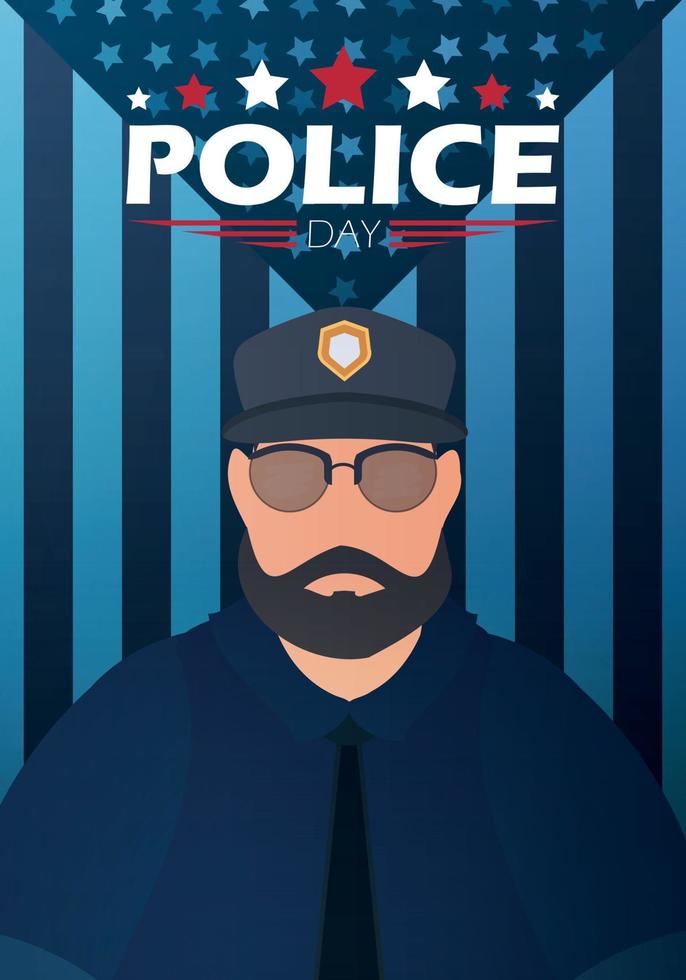 bandeira do dia da polícia. policial de uniforme. ilustração vetorial. vetor