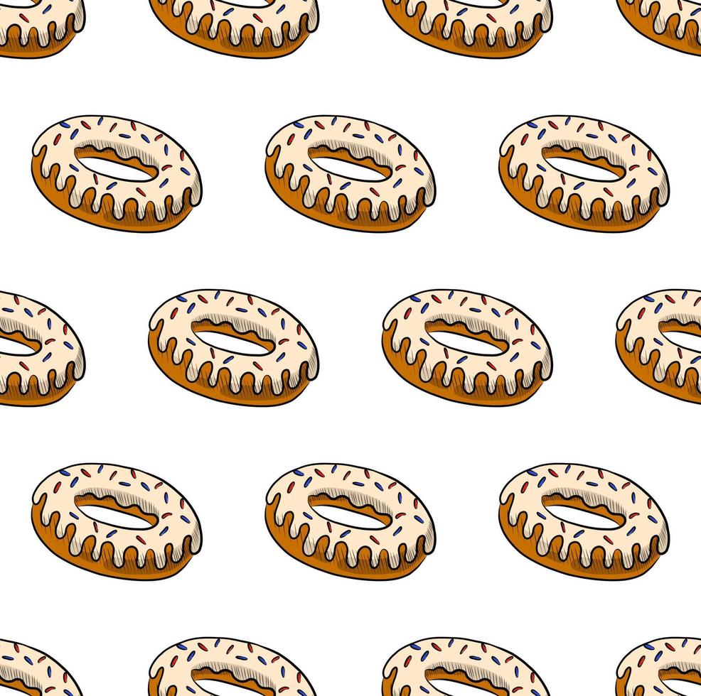 fundo vector branco sem costura com deliciosos donuts com fudge branco