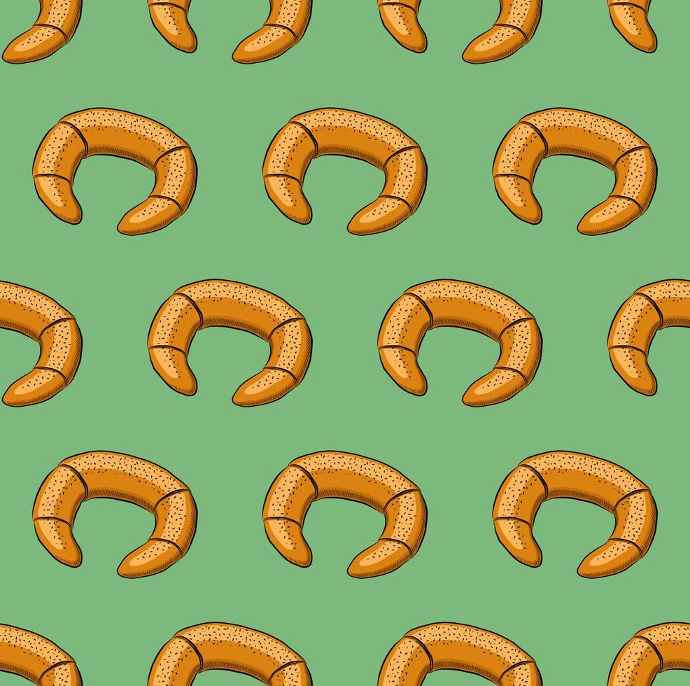 fundo de vetor sem costura verde menta com bagels doces