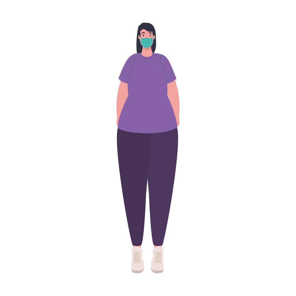 mulher de tamanho grande com desenho vetorial de máscara médica vetor