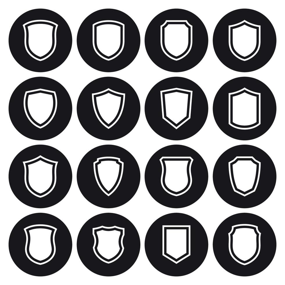conjunto de ícones de escudo. branco sobre fundo preto sobre fundo branco vetor