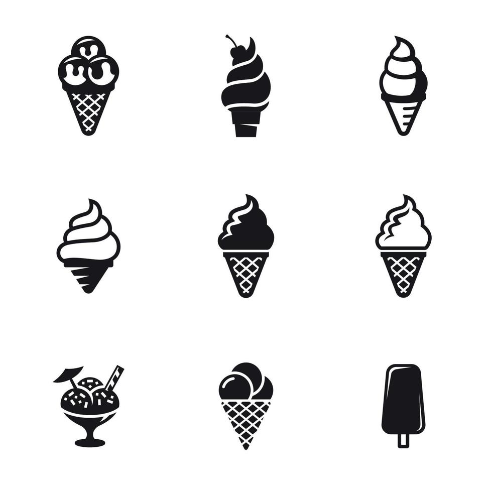 ícones de sorvete. preto em um fundo branco vetor