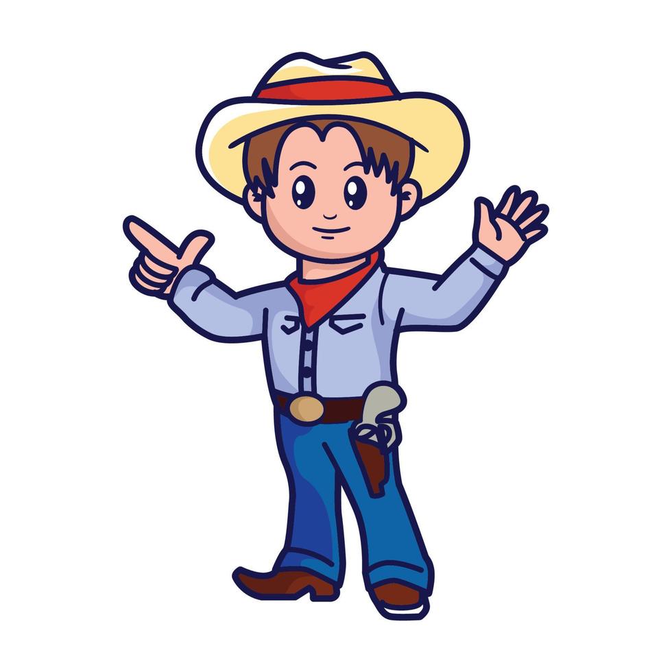 garoto bonito em traje de cowboy, ilustração de desenho vetorial vetor