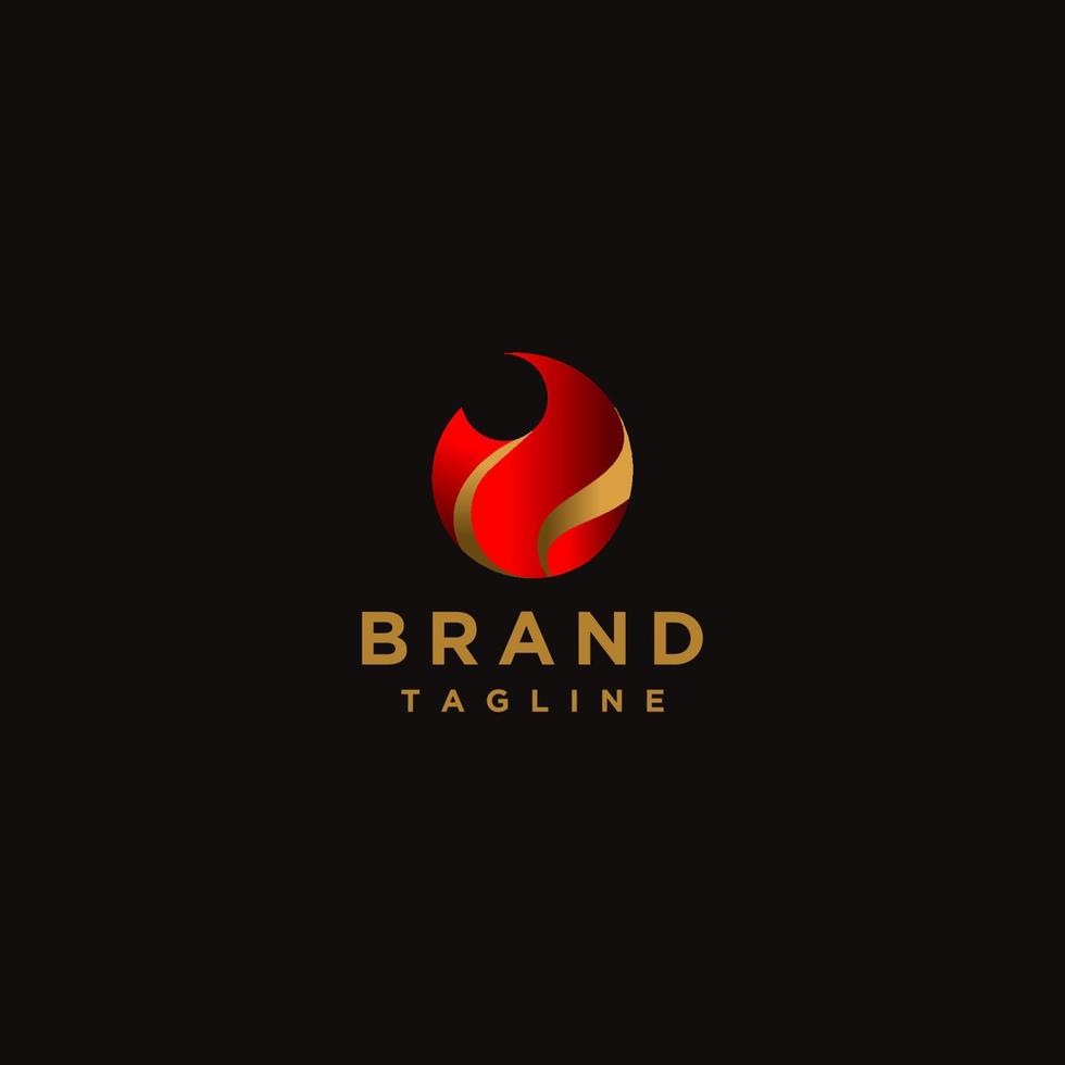 design icônico do logotipo da chama com detalhes em linha dourada. design de logotipo de ícone de fogo minimalista com detalhes de contorno de óleo. vetor