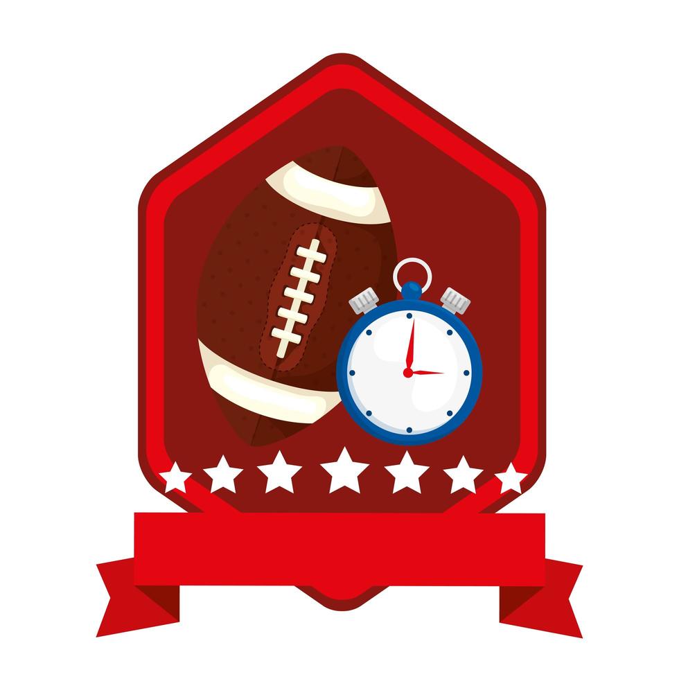 emblema com cronômetro e bola de futebol americano vetor