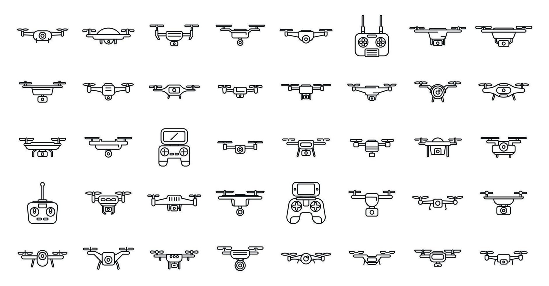 ícones de videografia aérea definir vetor de contorno. câmera drone