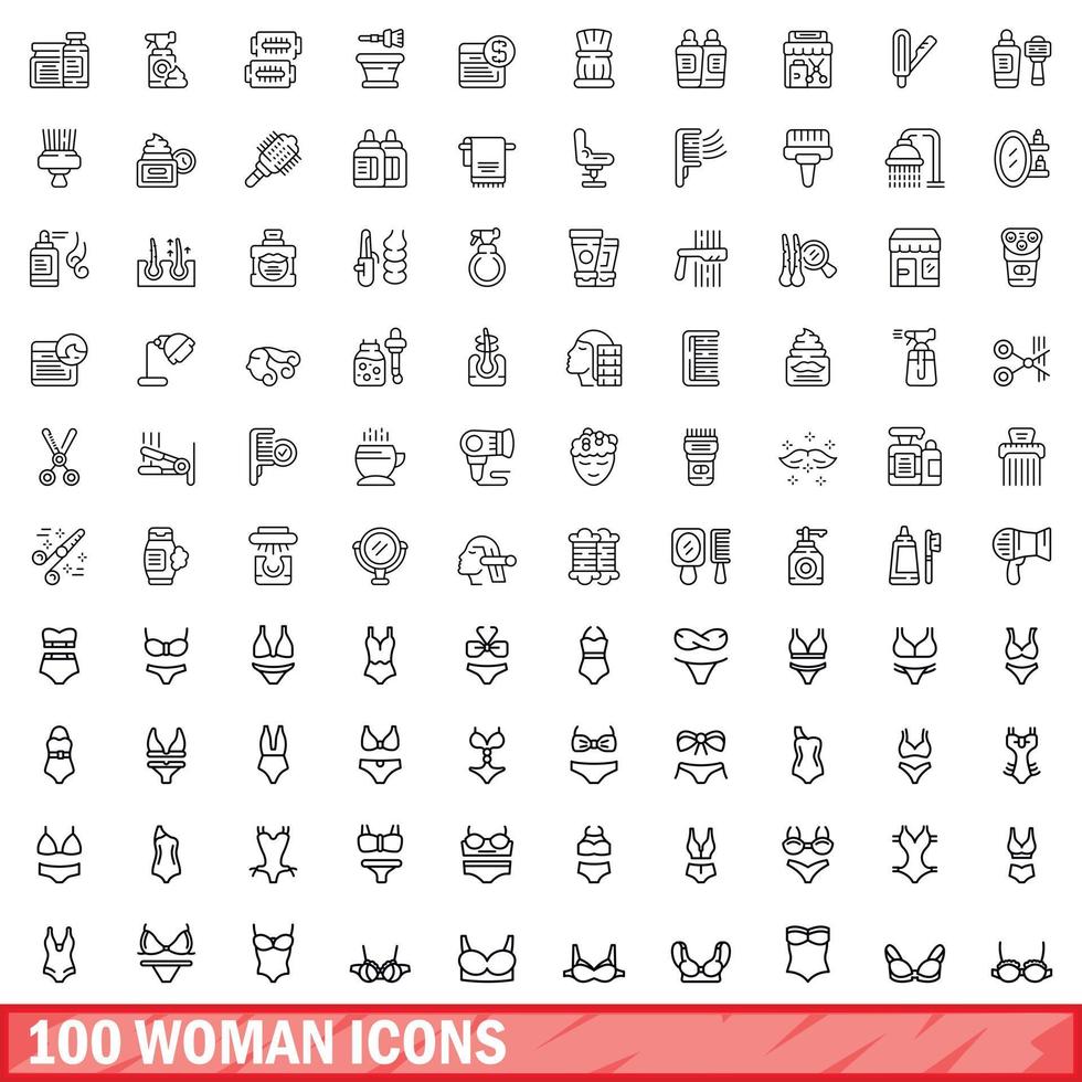 conjunto de 100 ícones de mulher, estilo de contorno vetor