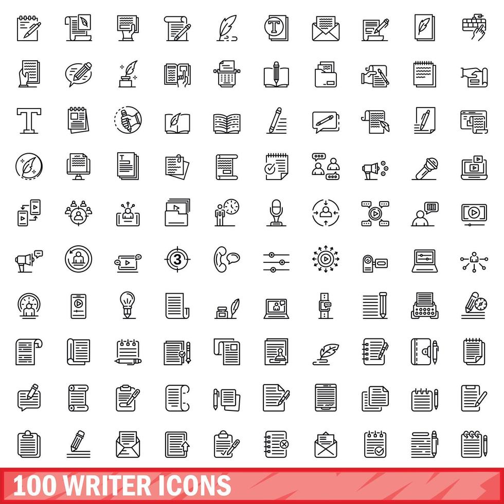 conjunto de 100 ícones de escritor, estilo de estrutura de tópicos vetor