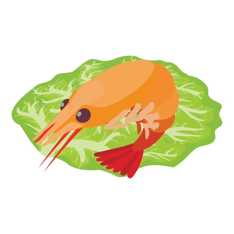 vetor isométrico de ícone de comida saudável. folha de repolho verde fresco e camarão vermelho