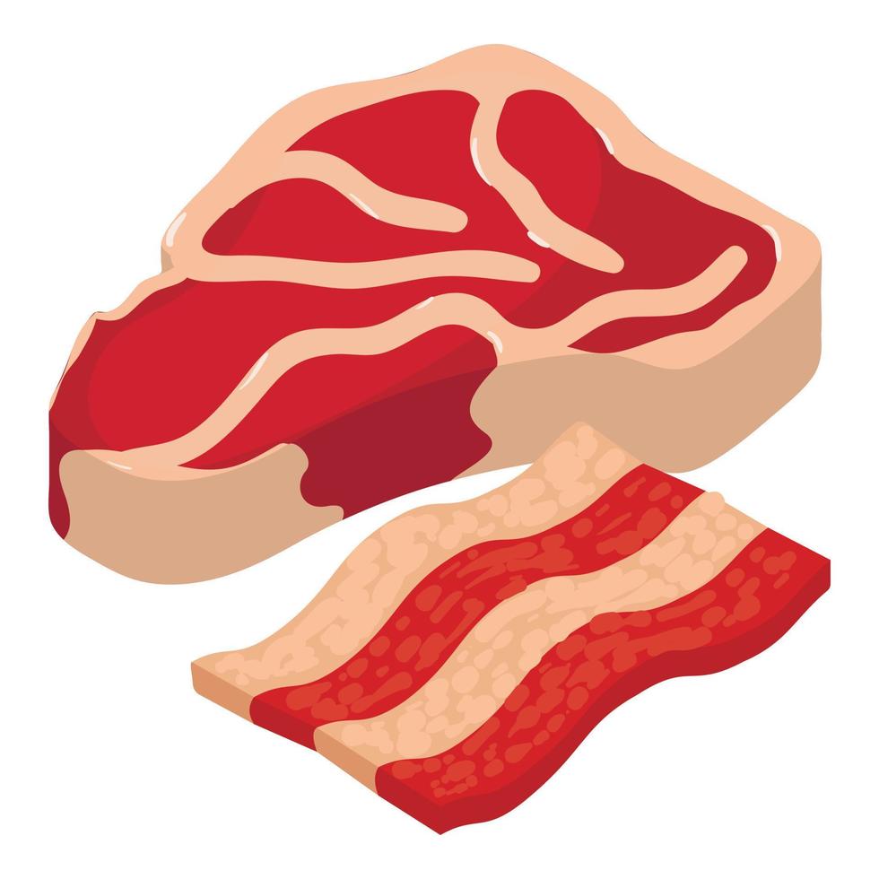 vetor isométrico de ícone de comida de carne. grande pedaço de lombo de vaca e ícone de pedaço de presunto