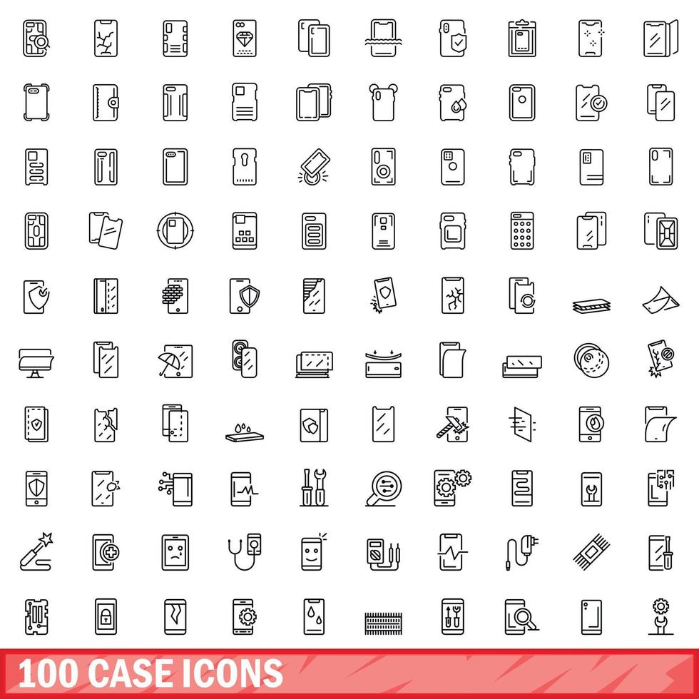 Conjunto de 100 ícones de caso, estilo de estrutura de tópicos vetor