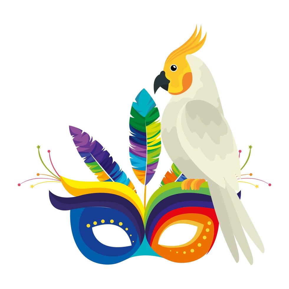 ícone de papagaio com máscara de carnaval isolado vetor