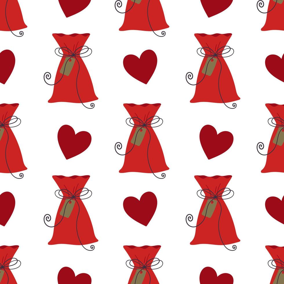 saco de presente vermelho com coração vermelho. padrão perfeito de festival brilhante vetor