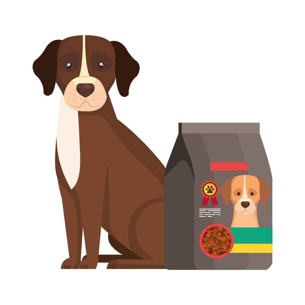 cachorro fofo com ícone isolado de comida de saco vetor