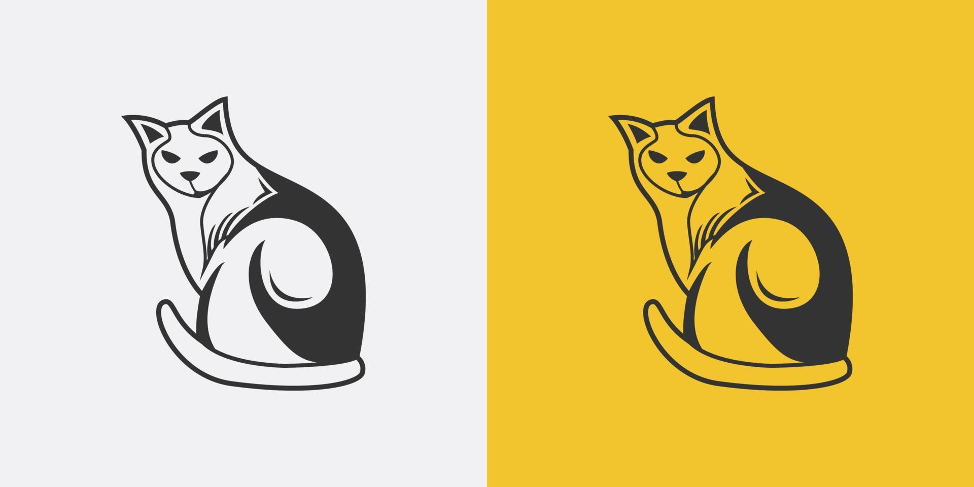 modelo de logotipo de gato de vista traseira com variante de cor branca e amarela vetor