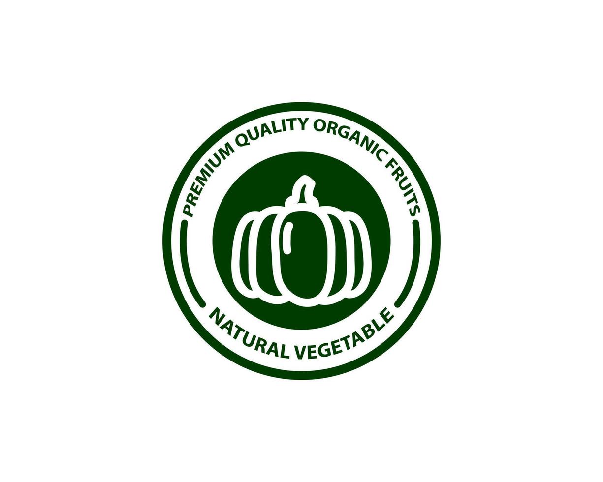 emblema de papel redondo de alimentos orgânicos com abóbora desenhada à mão. ilustração vetorial vetor