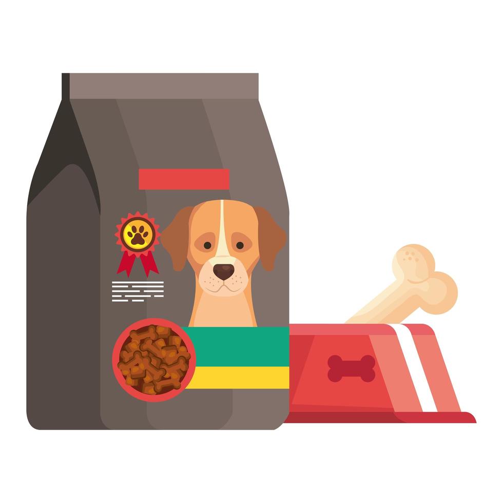 saco e prato de comida para ícone isolado de cachorro vetor