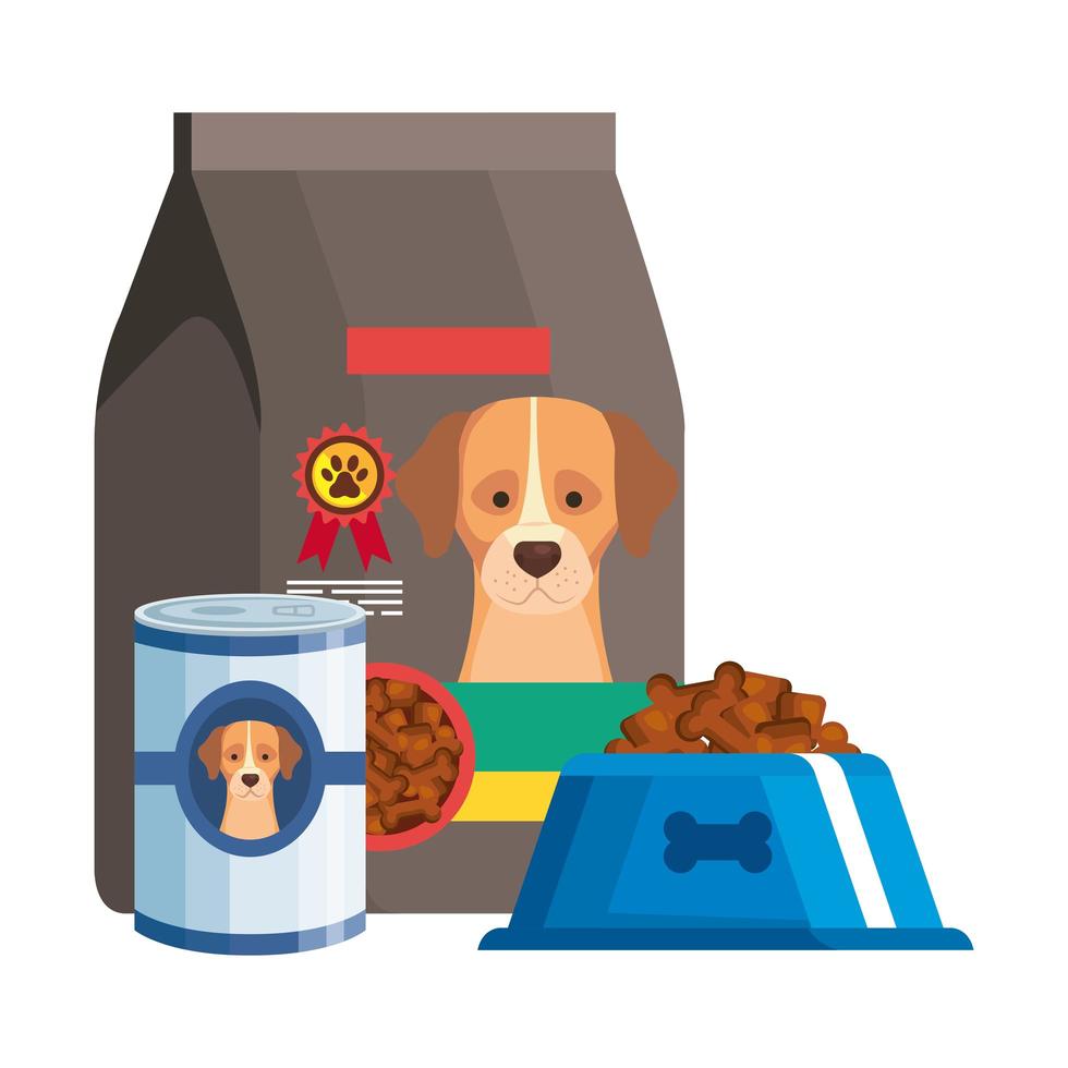 conjunto de alimentos para ícones isolados de cães vetor