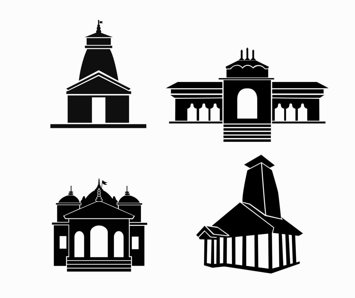 o ícone de vetor de templos char dham. kedarnath, gangotri, yamunoitri e badrinath tepmple em vetor preto.