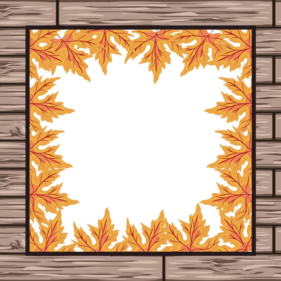 folhas de outono planta quadro sazonal em fundo de madeira vetor