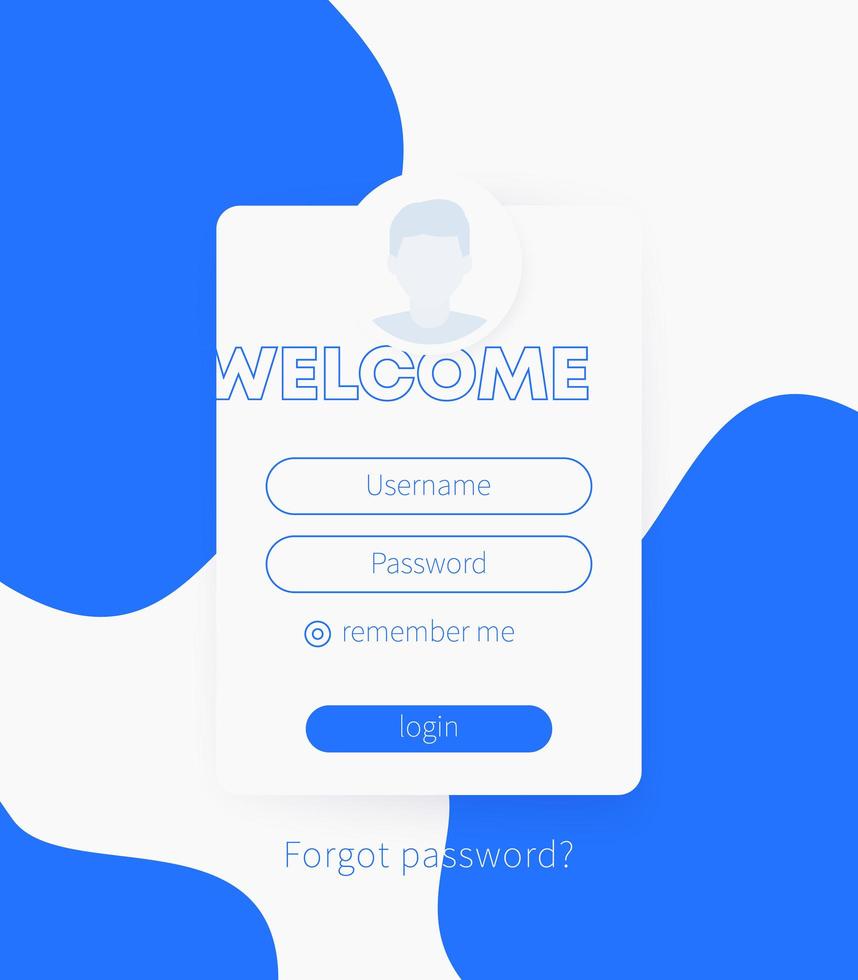 design de login do usuário, modelo de vetor de página da web