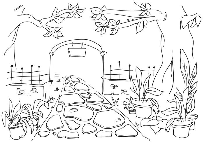 Ilustração mágica da arte da linha do portão do jardim vetor