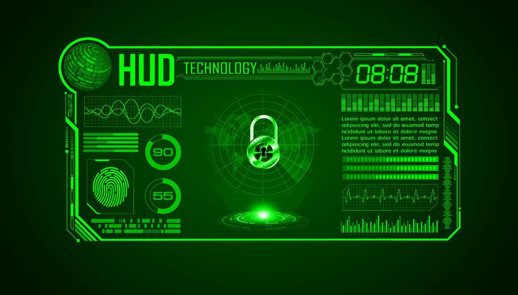 fundo de tela de tecnologia hud moderna com cadeado vetor