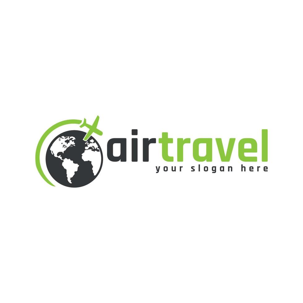 passeios e logotipo de viagem com um avião passando pelo mundo vetor
