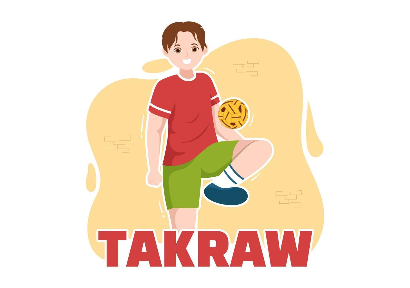 ilustração de sepak takraw com atleta jogando bola na quadra em desenho animado de competição de jogos esportivos planos desenhado à mão para o modelo de página de aterrissagem vetor