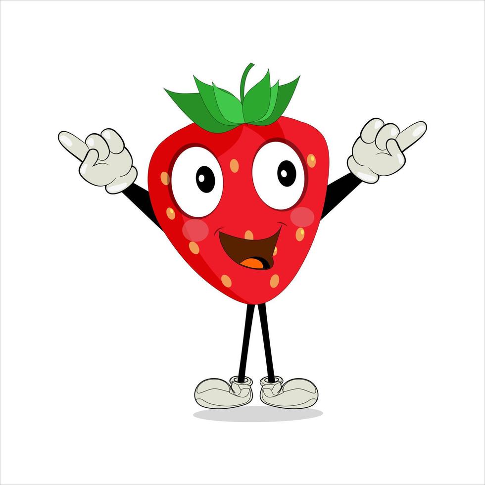 personagem de mascote de desenho animado de fruta morango. ícone de morango. conjunto de caracteres de vetor de frutas fofas isolado em fundo branco.