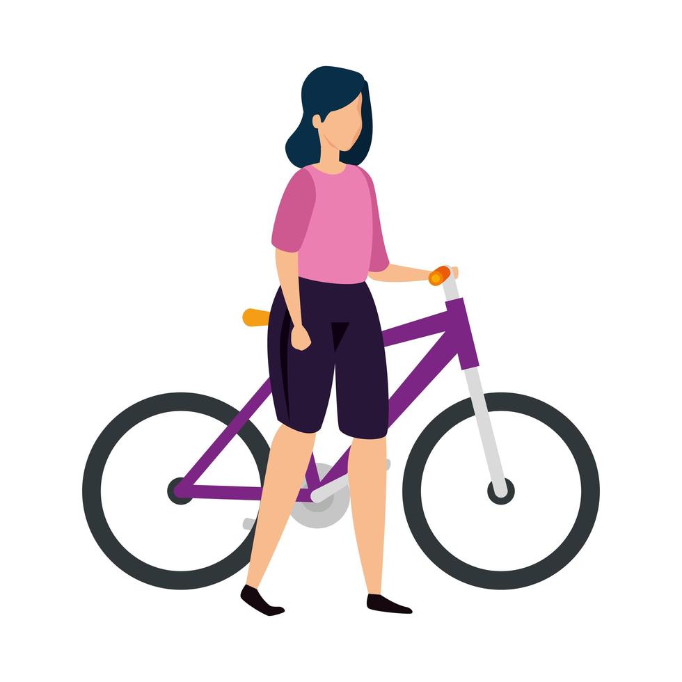 mulher bonita com personagem de avatar de bicicleta vetor