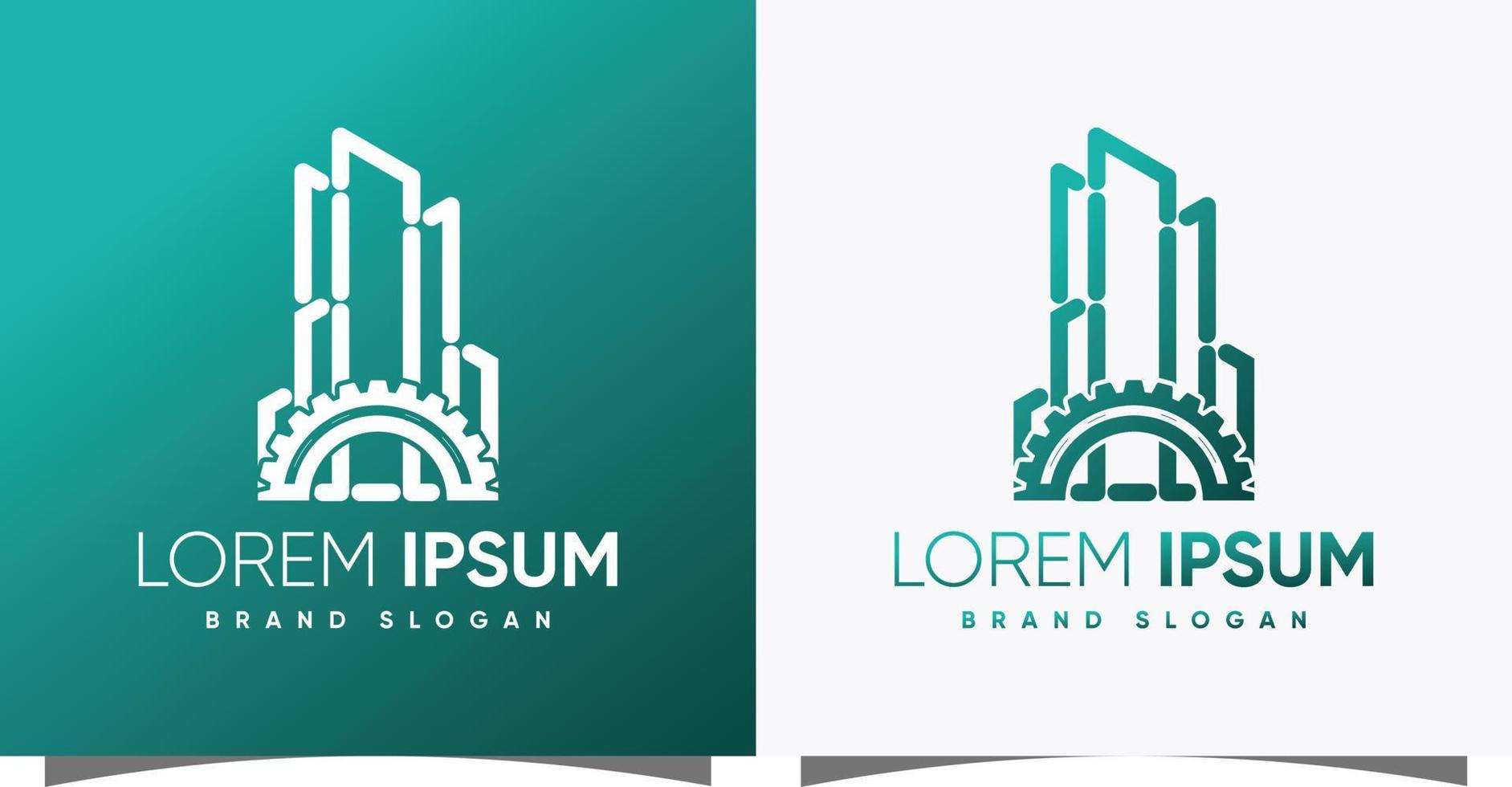 logotipo de construção e construção com vetor premium de estilo moderno criativo de engrenagem